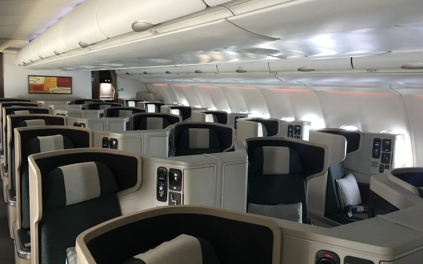 Cathay Pacific Airbus A330-300 business class cabin with individual seats and aisle access