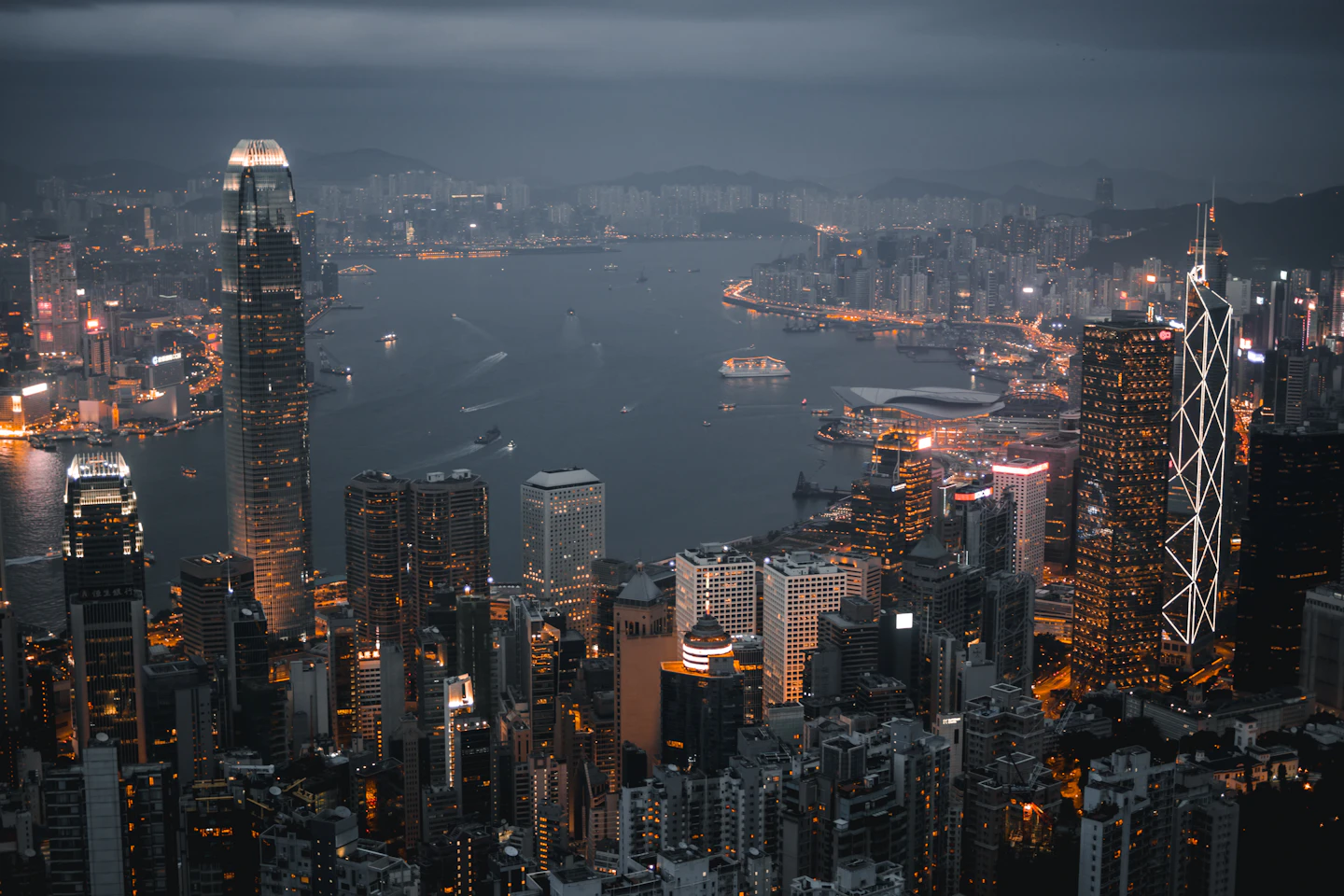 Hong Kong skyline and Victoria Harbour at dusk